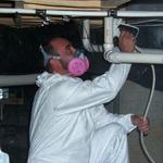 Encapsulating Precleaned Floor Joists in a Crawlspace.